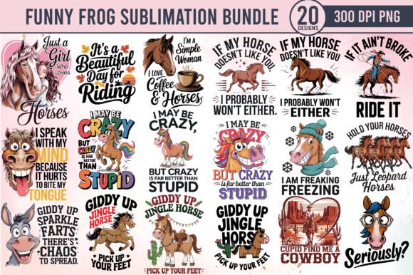 Funny Horse Sublimation Bundle PNG: A Playful Design for Real Embroidery Projects