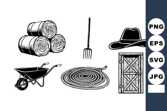 Rustic Black and White Farm Vectors for Embroidery Projects