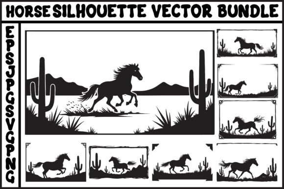 Wild Horse Silhouette Desert Scene Vector Review